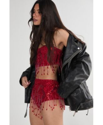 Women's Embellished Tassel Beaded Booty Shorts