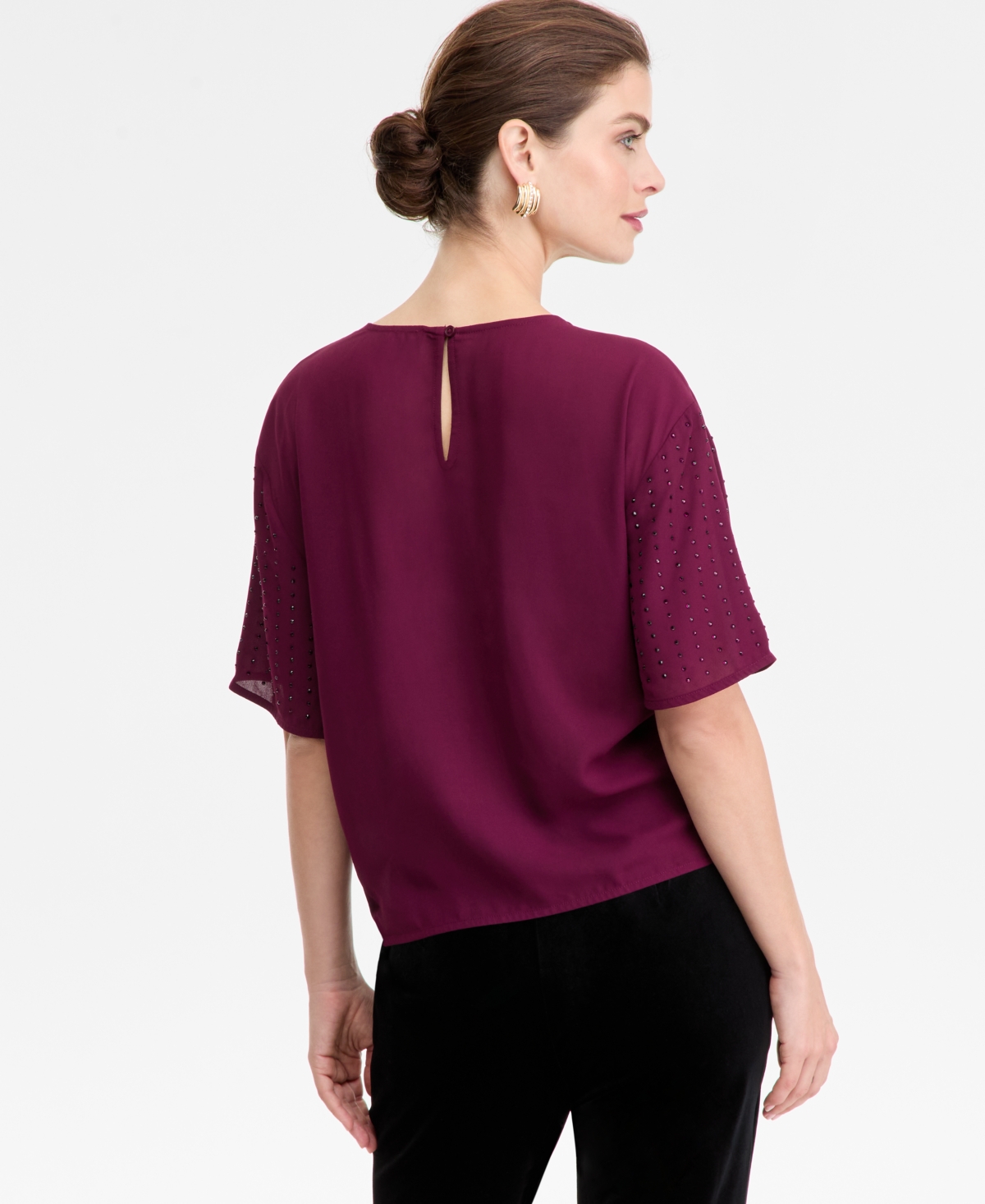 I.n.c. International Concepts Women's Embellished Short-Sleeve Top, Macy's Exclusive