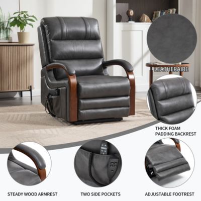 Power Lift Recliner Chair Dual Motor Infinite Position Up to 350 LBS with Solid Wood Armrests, Heat Massage and Heavy Duty Motion Mechanism