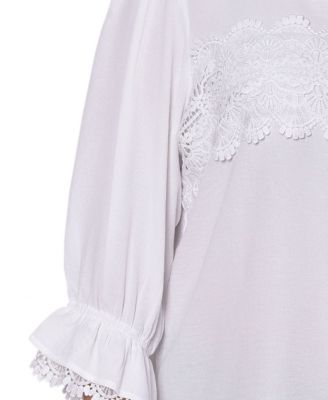 Plus Size 3/4 Sleeve Blouse With Lace Details Top