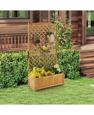 71'' Tall Raised Garden Bed Wooden Planter w/ Trellis for Flower Climbing Plant
