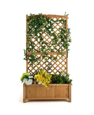 71'' Tall Raised Garden Bed Wooden Planter w/ Trellis for Flower Climbing Plant
