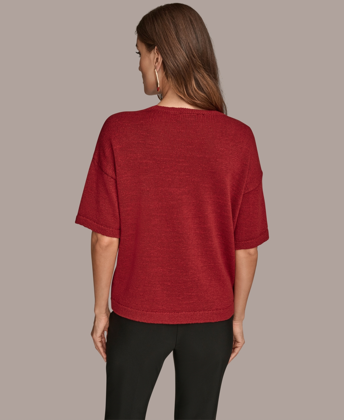 Donna Karan New York Short Sleeve Sequin Sweater In Red