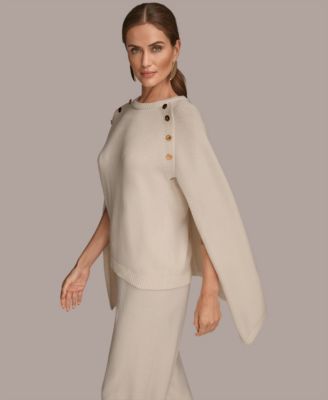 Women's Button Detail Poncho Sweater