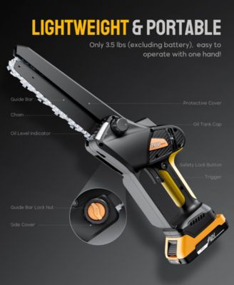 Cordless 8-Inch Mini Chainsaw with Brushless Motor, 20V Battery, Auto-Oiling, and Safety Lock