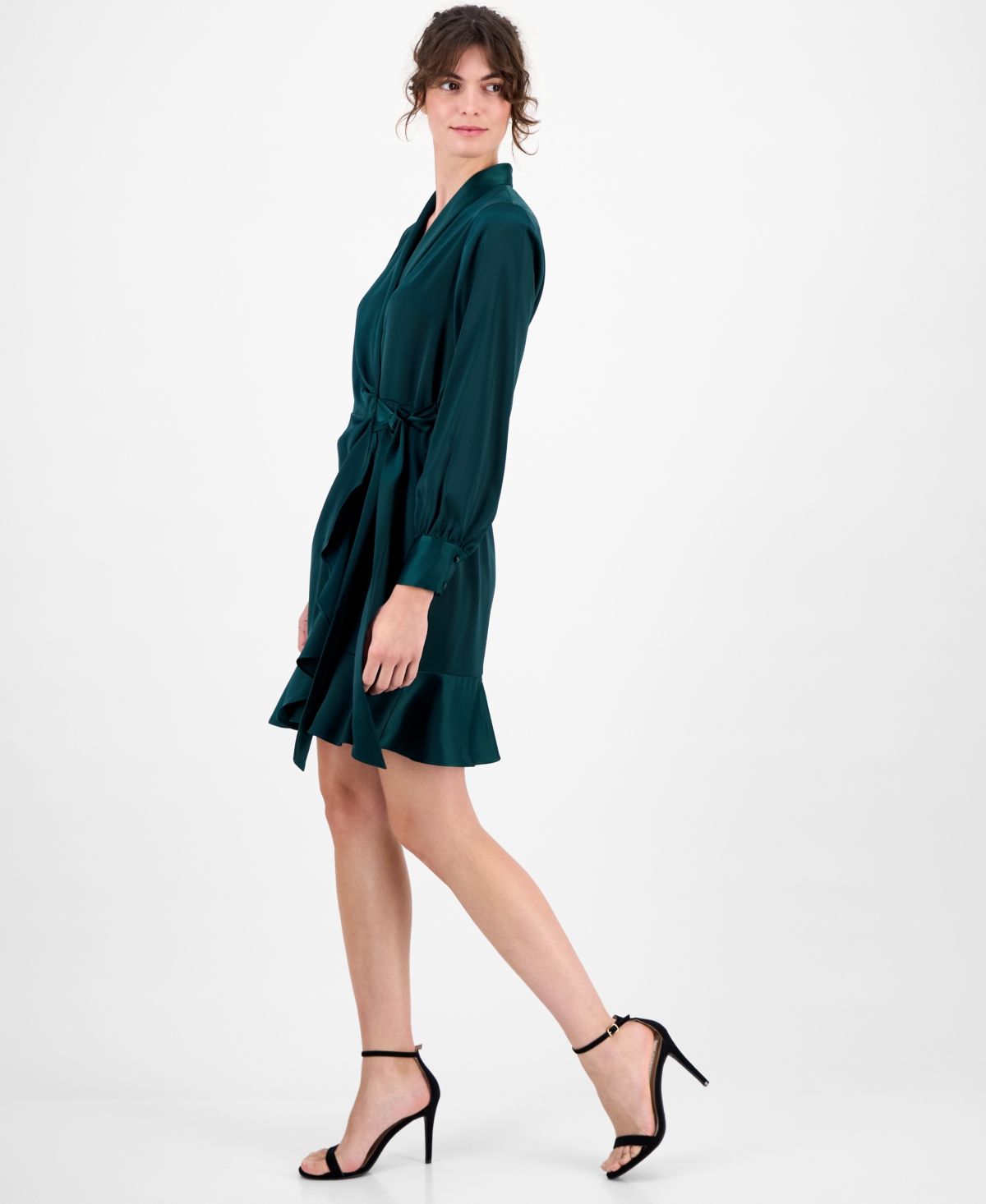 Anne Klein Women's Satin Ruffle-Hem Wrap Dress