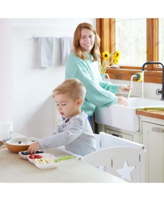 Classic Kitchen Helper Kids' Step Stool - Natural: Foldable and Adjustable Wooden Toddler Tower for Learning with Keeper