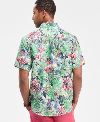 Men's Sand Linen Verde Gardens Printed Short-Sleeve Shirt
