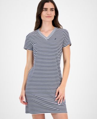 Women's Striped V-Neck T-Shirt Dress