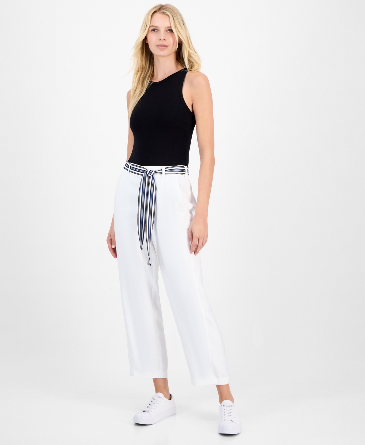 Nautica Jeans Women's Belted High Rise Straight-leg Pants In White
