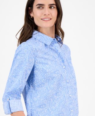 Women's Cotton Garden Paisley Roll-Tab Shirt