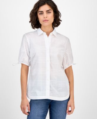 Nautica Jeans - Women's Windowpane Bungee-Sleeve Camp Shirt