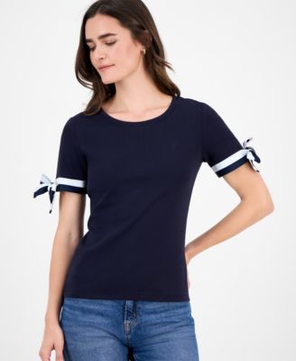 Nautica Women's Cotton Tie-Sleeve Top