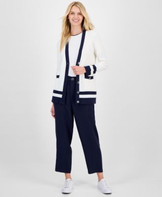 Women's Striped V-Neck Cardigan