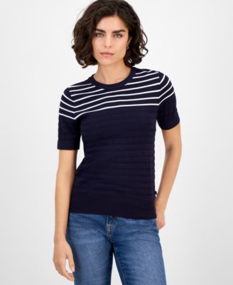 Nautica Jeans - Women's Short-Sleeve Striped Crewneck Sweater