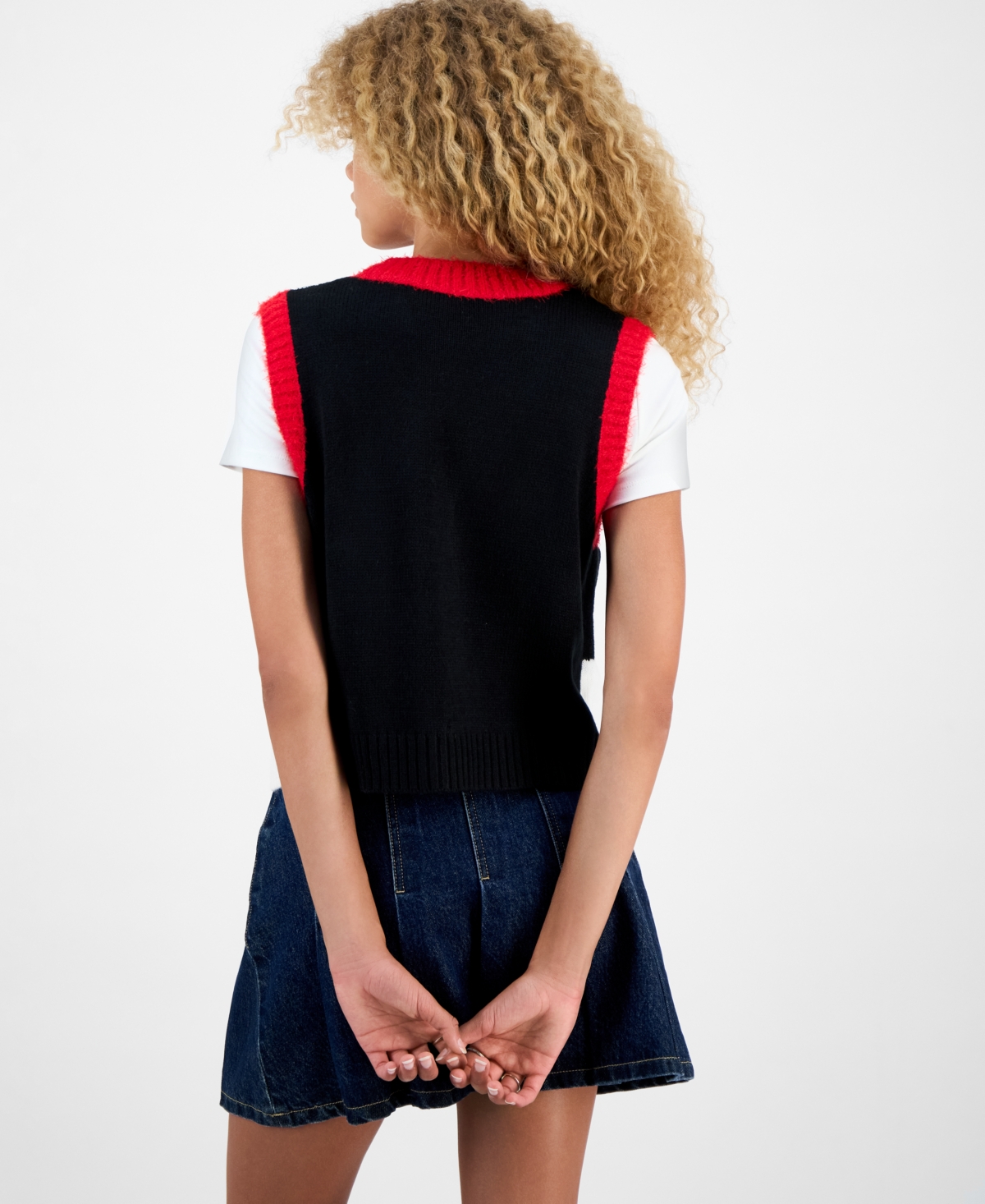 Hooked Up By Iot Juniors' Rudolph Sleeveless Holiday Sweater Vest In Multi