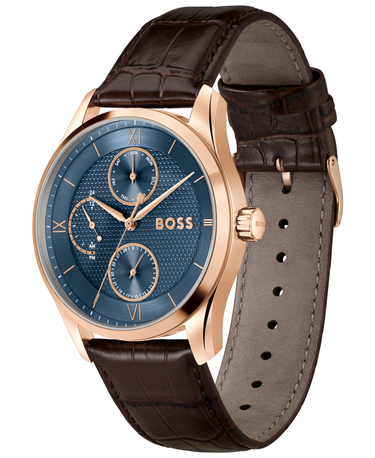 Hugo Boss Men's Principle Master Quartz Multifunction Brown Calfskin Watch, 41mm In Brown