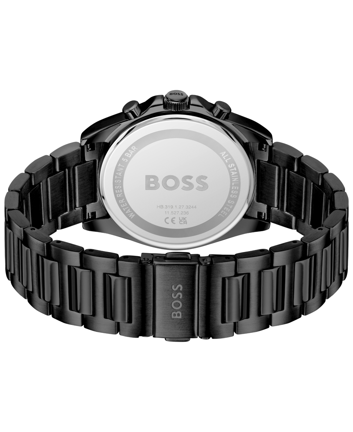 Hugo Boss Men's Strike Quartz Fashion Chrono Ionic Plated Black Steel Watch, 41mm In Black