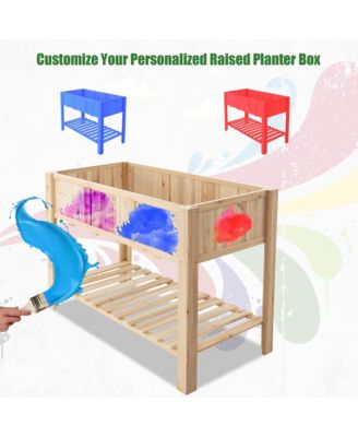 47'' Wooden Raised Garden Bed w/Bottom Shelf & Bed Liner Outdoor Elevated Planter Box