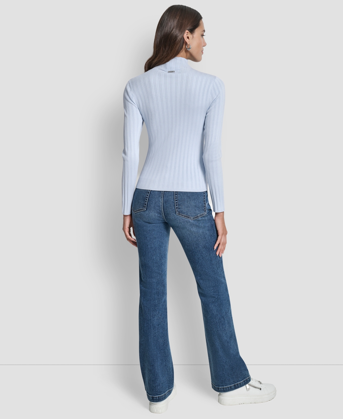 Dkny Jeans Petite Ribbed Mock-neck Sweater In Blue
