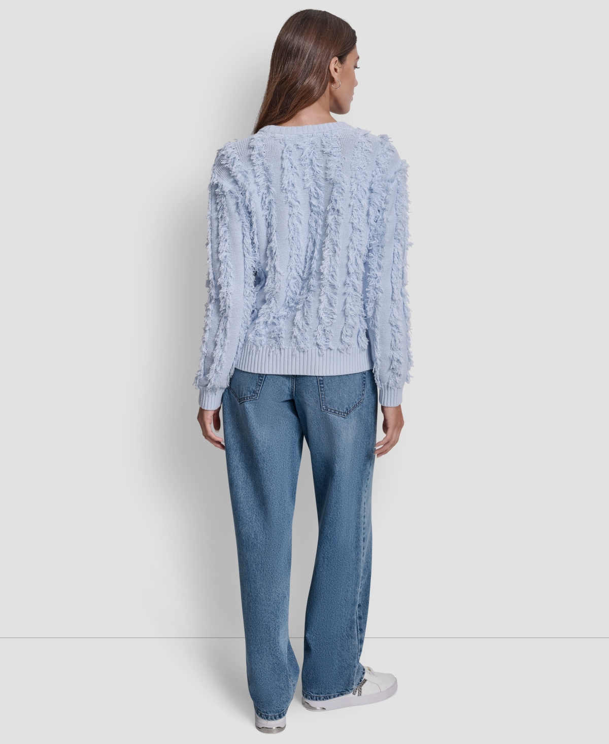 Dkny Jeans Petite Fringe Crewneck Sweater In Blue