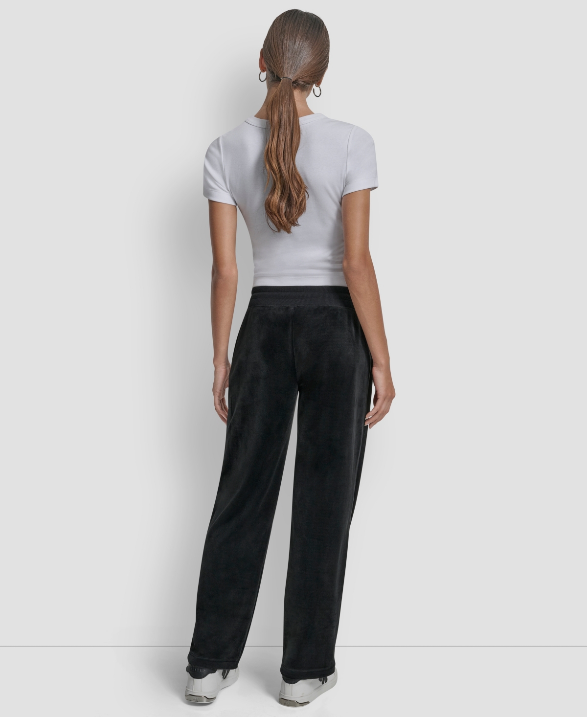 Dkny Jeans Petite Drawstring-waist Velour Pants In Black
