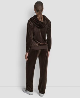 Petite Logo Detail Velour Zip-Up Hoodie