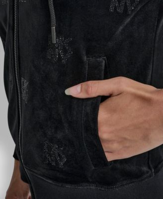 Petite Logo Detail Velour Zip-Up Hoodie