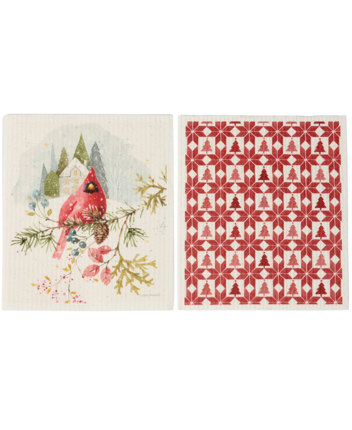 Primitives By Kathy Winter Cardinal Swedish Dishcloth, Set Of 2 In Red