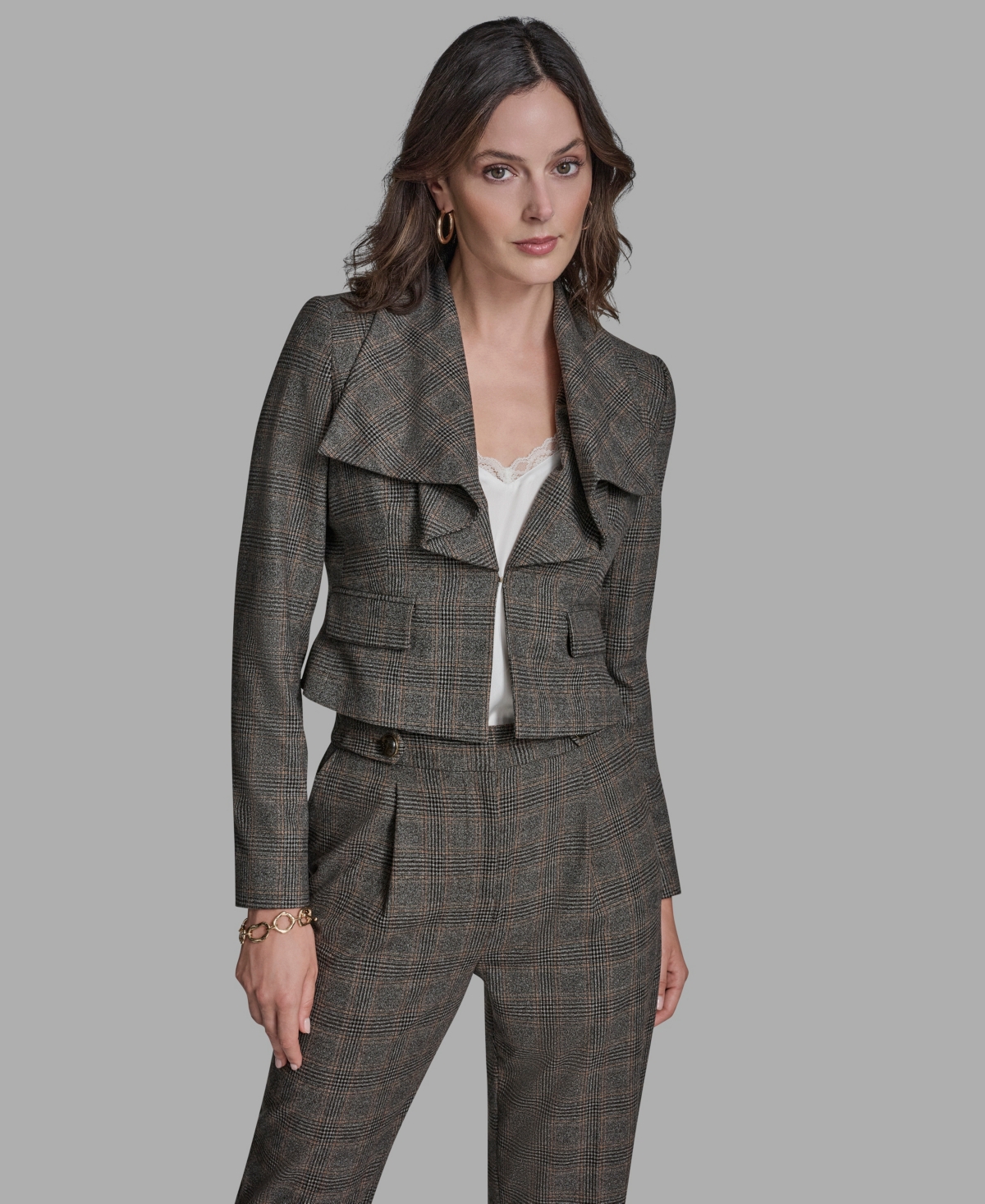 Bcbg Women's Open Front Long Ruffle Collar Jacket