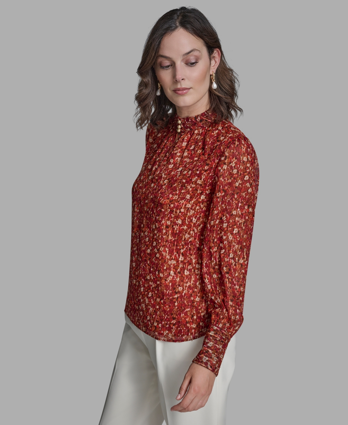 Bcbg Women's Printed Mock Neck Top