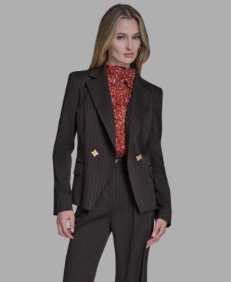 Women's Pinstripe Peak Lapel Notch Collar Jacket