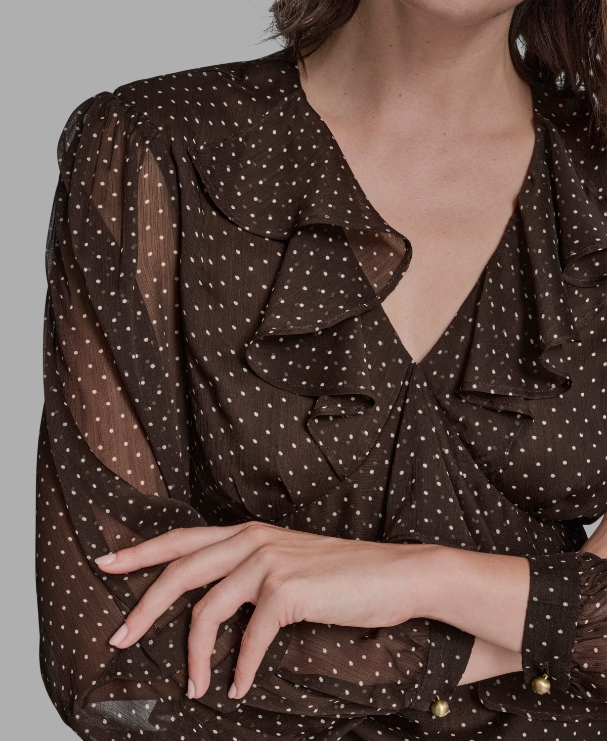 Bcbg Women's Polka Dot Long Sleeve V-neck Blouse In Brown