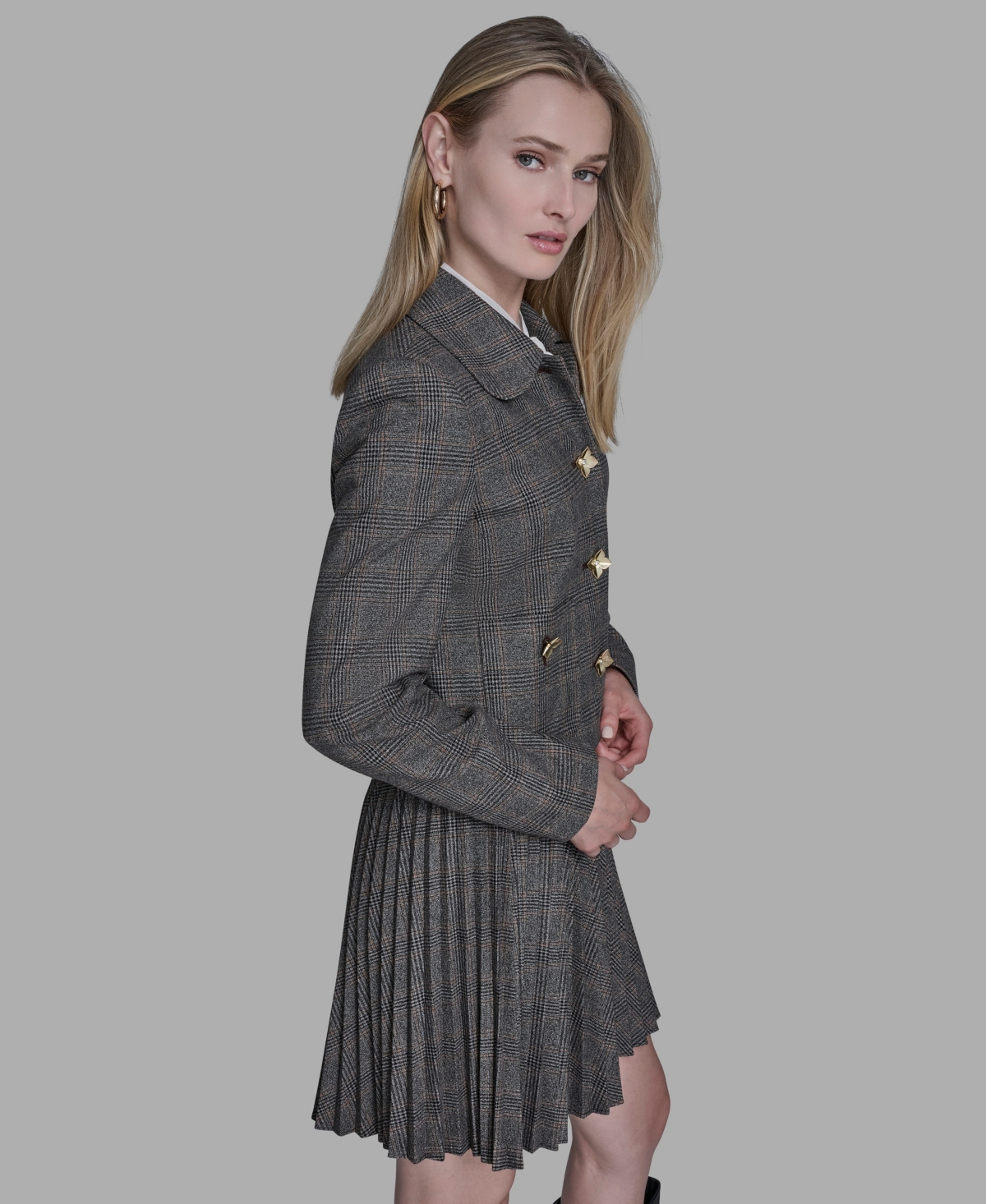 Bcbg Women's Novelty Plaid Button Down Jacket In Gray