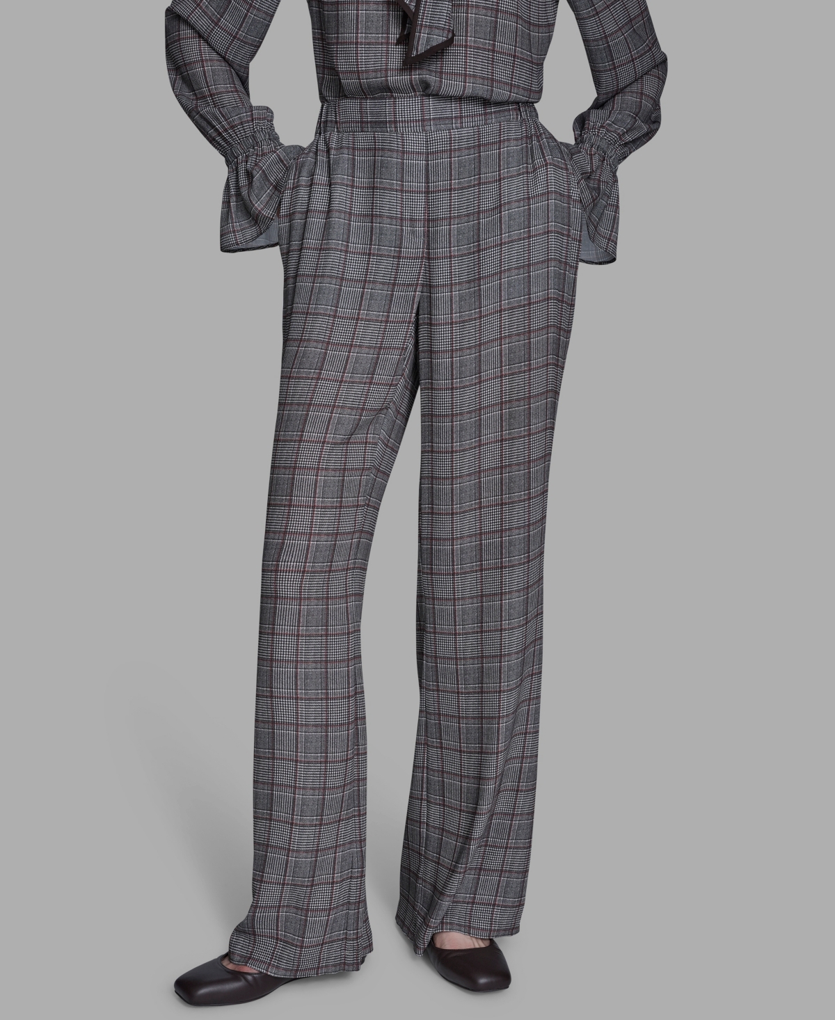 Bcbg Women's Plaid Wide-leg Pants In Gray