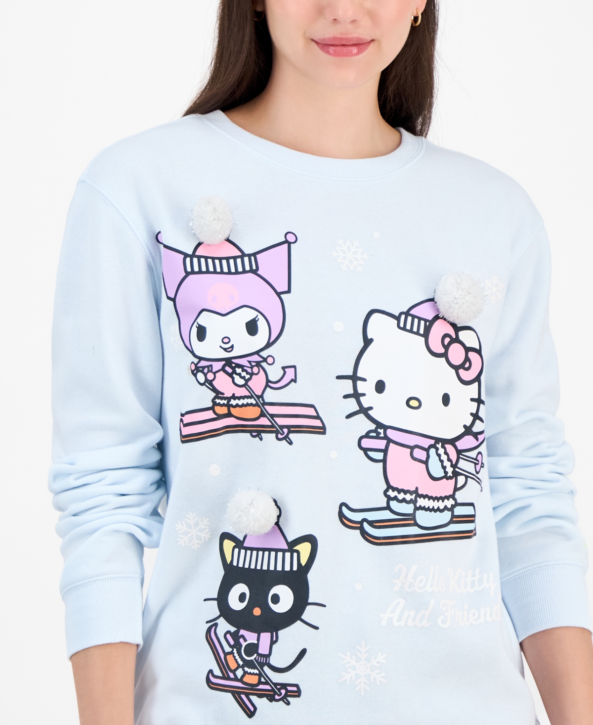 Love Tribe Juniors' Hello Kitty & Friends 3d Applique Graphic Sweatshirt In Blue