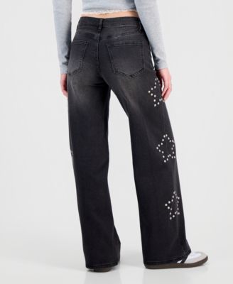 Juniors' 90s Wide-Leg Star Studded Jeans 