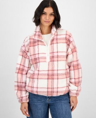 Planet Heart - Juniors' Printed Quarter-Zip Sherpa Jacket