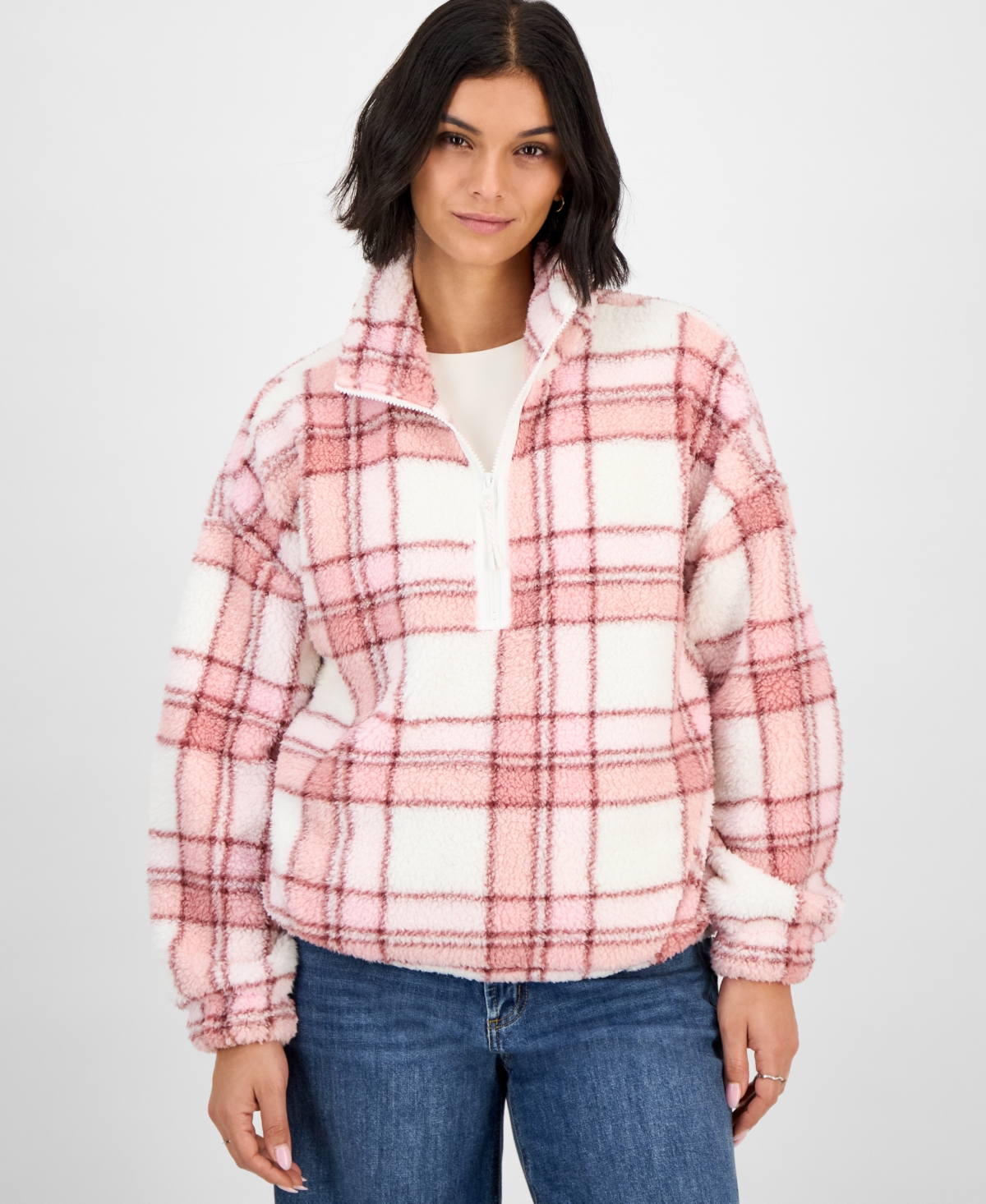 Planet Heart Juniors' Printed Quarter-zip Sherpa Jacket In Multi