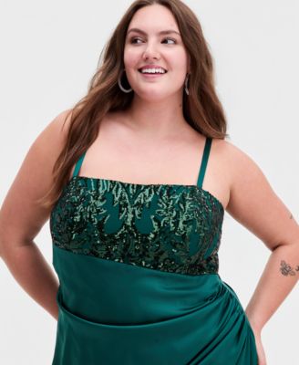 Trendy Plus Size Satin Ruched Sequin Gown