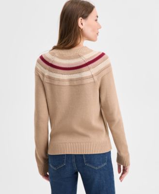 Women's Striped Yoke Crewneck Sweater 