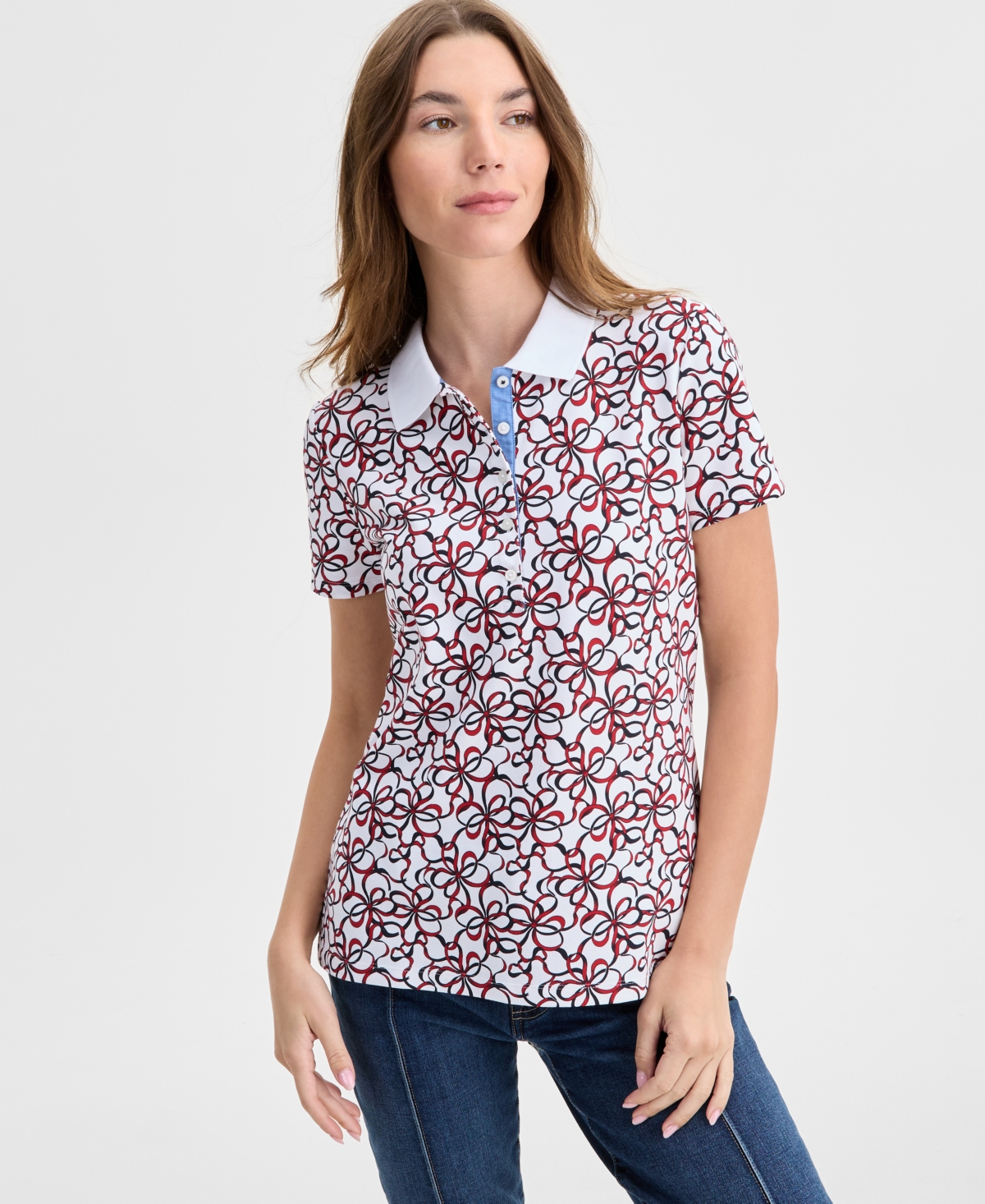 Nautica Jeans Women's Ribbons Short-Sleeve Polo Shirt
