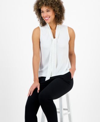 Women's Sleeveless Tie-Neck Top, Regular & Petite