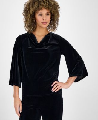 Kasper - Women's Velvet Bell-Sleeve Top
