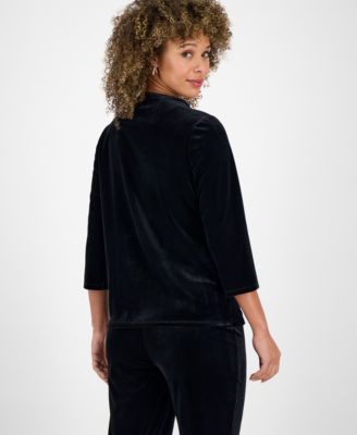 Women's 3/4-Sleeve Faux-Wrap Velvet Top, Regular & Petite