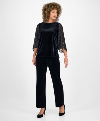 Women's Velvet Mixed-Media 3/4-Sleeve Top