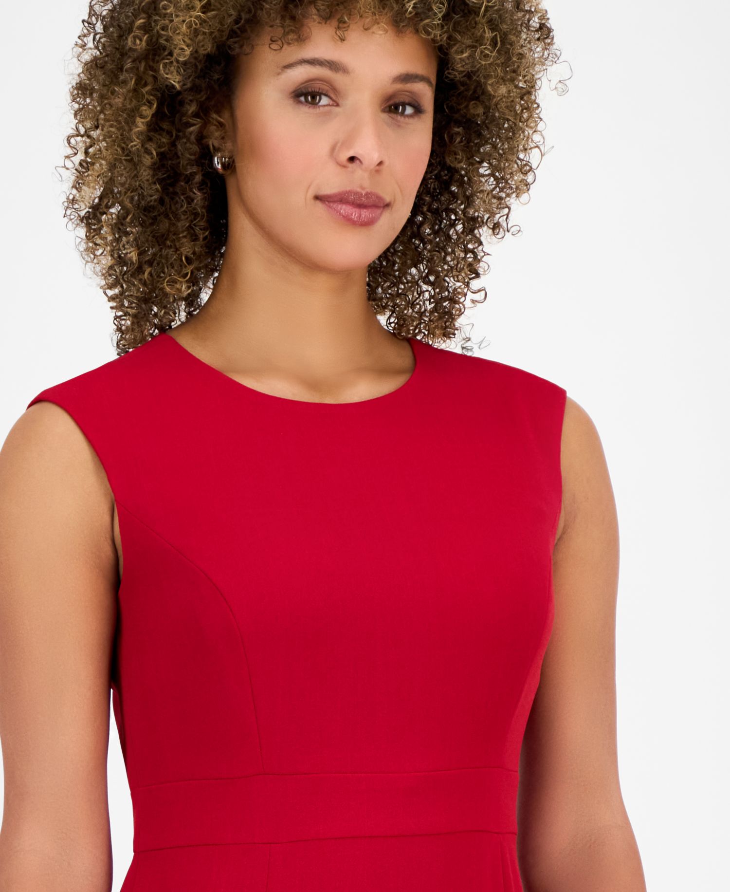 Women's Sleeveless Seamed Waist Sheath Dress