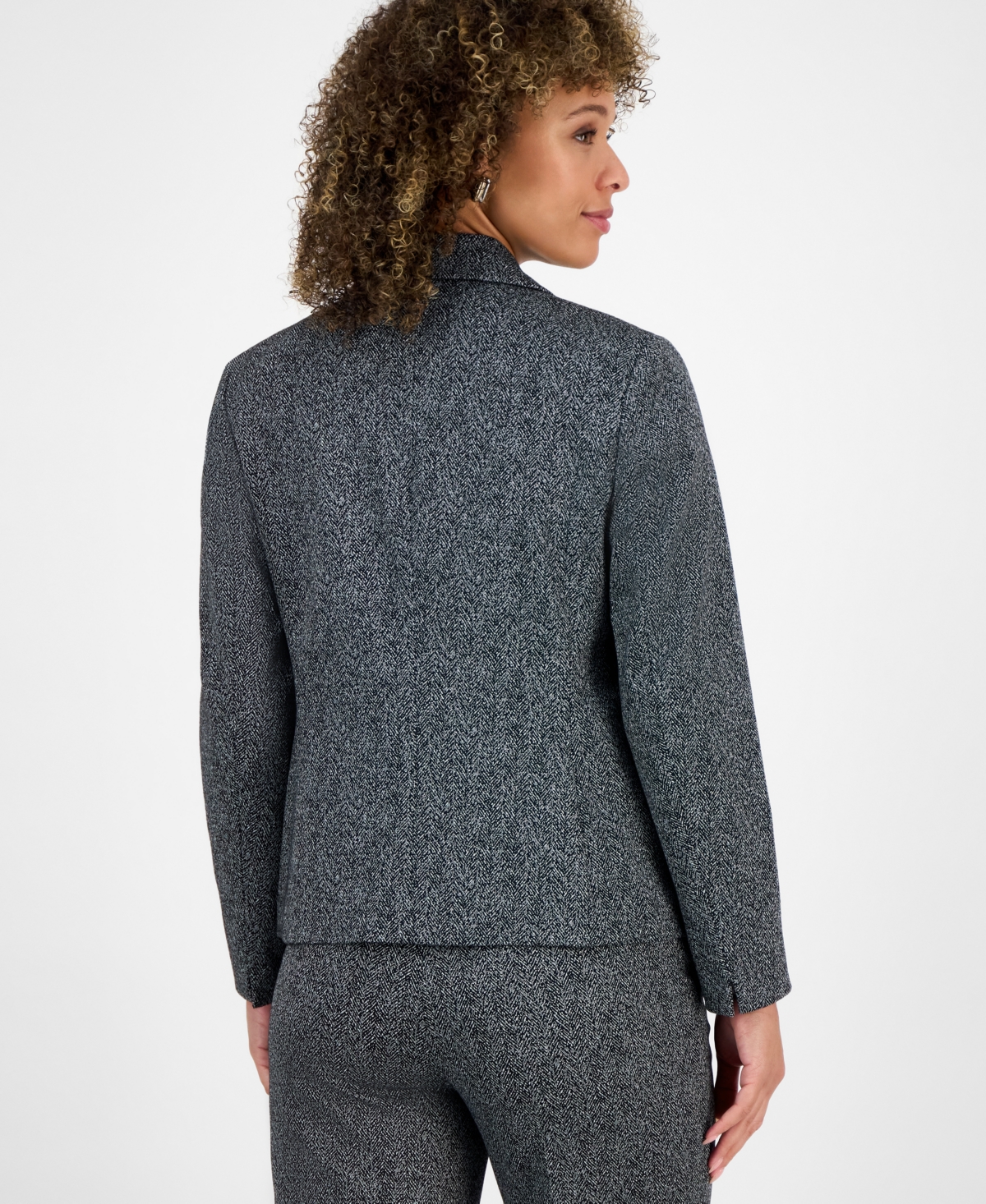 Kasper Petite Herringbone One-Button Jacket