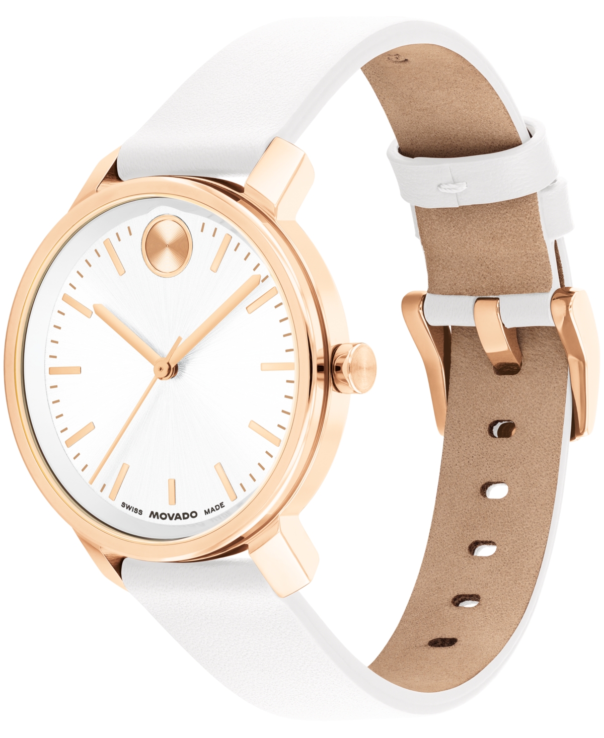 Movado Bold Access Leather Strap Watch, 34mm In White