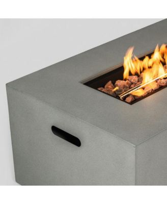 42 Inch Rectangular Propane Fire Pit Table with Glass Wind Guard and 50000 BTU Burner